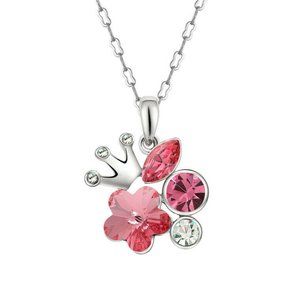 CLEARANCE ** PRICE FIRM  ** NWOT Silver Crown Red CZ Flower Pendant Necklace